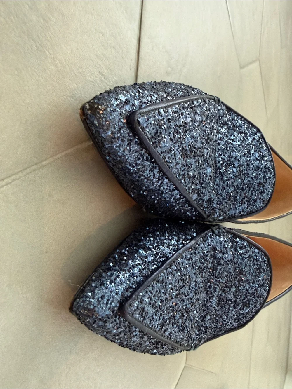 Nicholas Kirkwood Black Glitter Pointed Slip-On Flats
